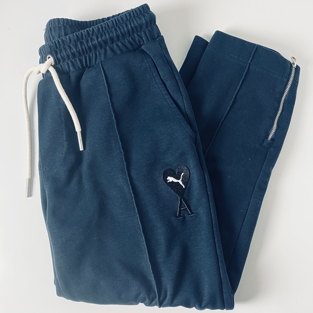 AMI Paris x Puma Navy Joggers Heart Logo Zip Ankle Track Pants Size L